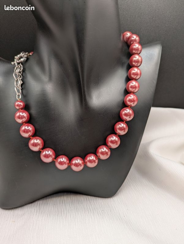 Collier Agatha Perles Couleur Nacre Argenté - Réglable - Vintage - Bijou Occasion