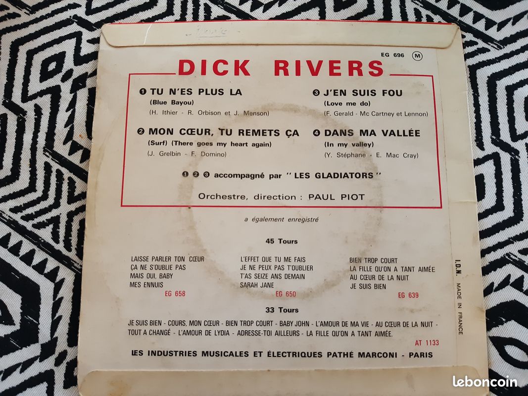 Disque vinyle Dick Rivers "Tu n'es plus la" 45T (image 4)