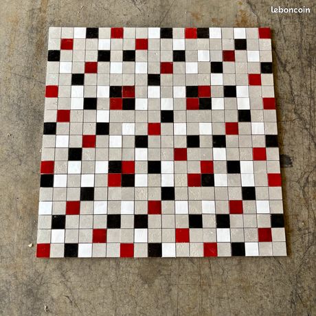 Mosaïque En Verre Translucide 68-Retro-F_f - Gris Et Rouge - Lot De 10 Plaques - Fabriqué En France
