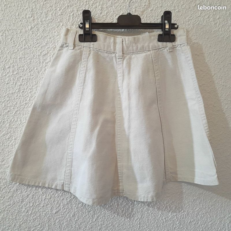 Jupe Courte Trapèze Moschino Cheap & Chic - Coton Beige Et Crème - Taille 40 FR - TBE