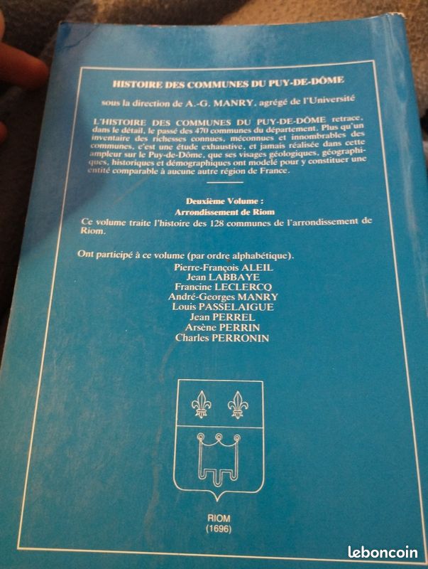 Histoire des communes du puy de dôme, arrondissement de Riom, manry, éditions horvath (image 2)