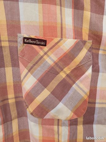 Chemise Marlboro Classics Taille M - Manches Longues Rayures Beige/marron - Coton - Occasion Très Bon état