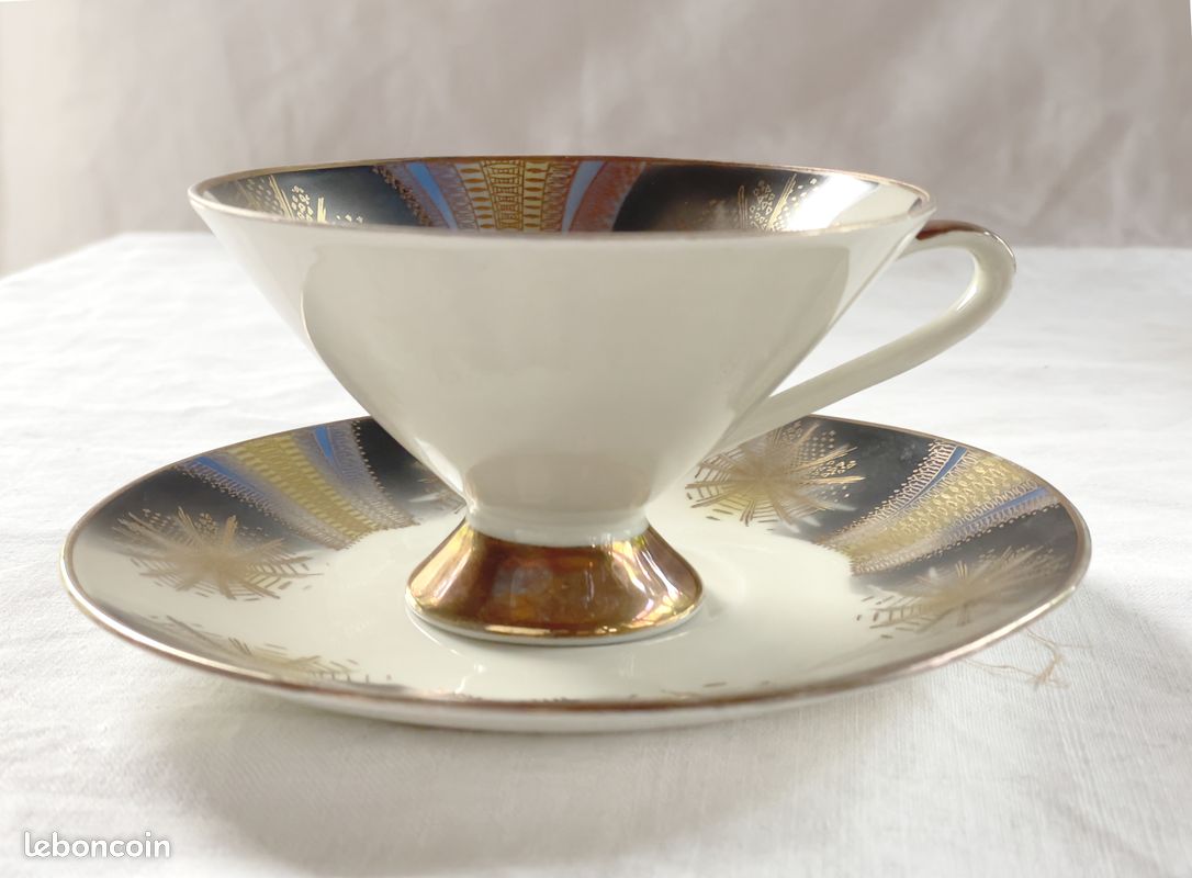 Trio de tasses et soucoupes sur piédouche 1950 porcelaine - Bavaria Elfenbein- (image 6)