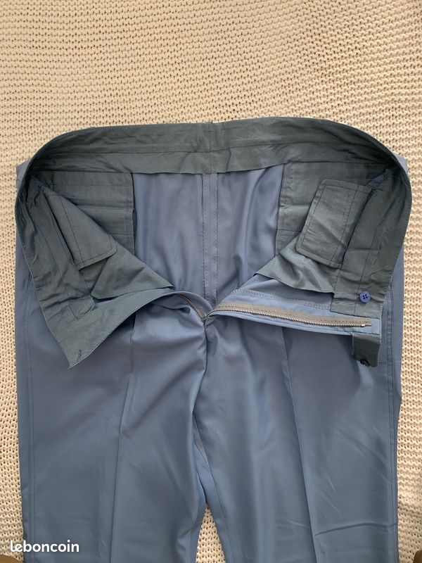 Pantalon Claude Rousseau Bleu Ciel Laine Fine Grande Mesure Bespoke - Taille W40/50L (image 3)