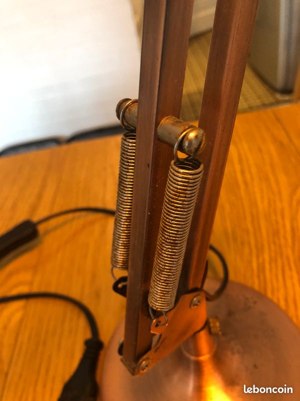 Lampe De Bureau En Métal Cuivré – Vintage – État De Marche