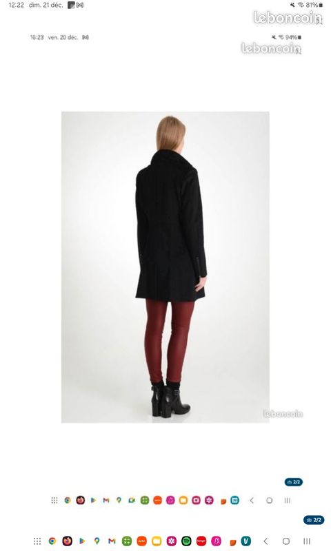 Manteau La City Noir Taille XS Occasion - Bon état, Coton, Coupe Basique