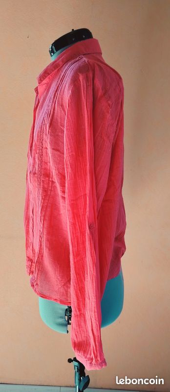 Chemise à Manches Longues Femme Lands' End - Col Rond - Rose Corail - Taille M - Occasion