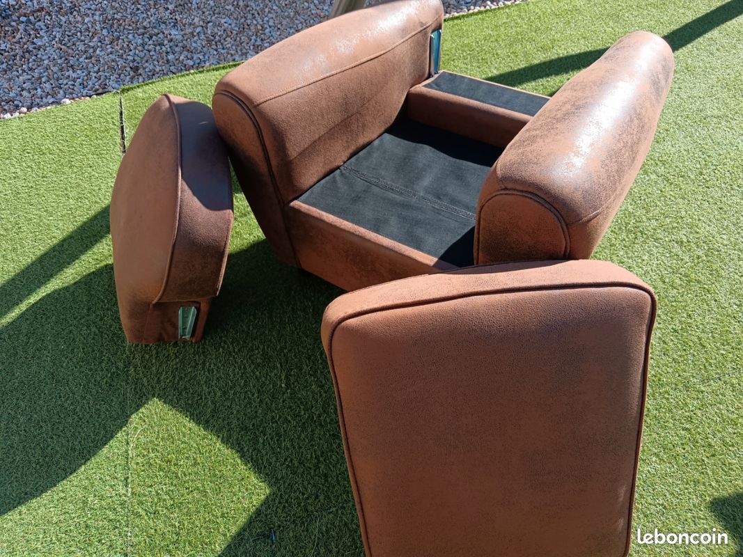 Fauteuil club Stanis tissu aspect cuir vieilli (image 9)