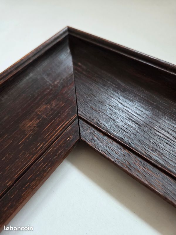 Cadre ancien en bois foncé gradin large bandeau pente tableau miroir encadrement (image 6)