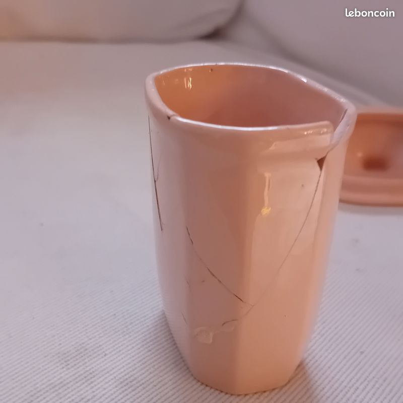 Série de pot de cuisine faïence Digoin Sarguemines de Type Beaujeu rose-crème (image 18)