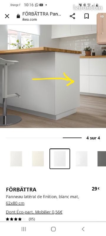 Panneau de finition cuisine latéral Forbattra Ikea 62 x 80 (image 2)