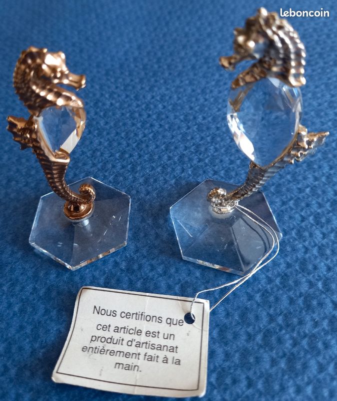 2 figurines hippocampe en cristal de verre et doré et cristal et argent (image 1)