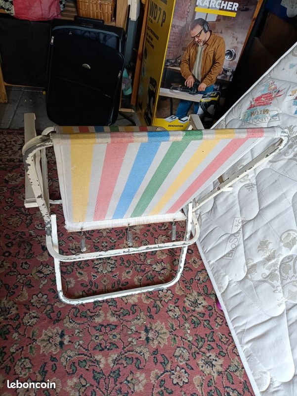 Vieille Chaise Pliante Toile Vintage – Pêche Et Camping – Fabrication Française