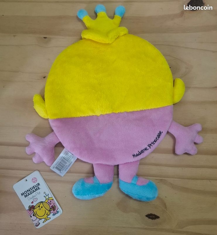 Doudou plat rose jaune bleu Monsieur Madame Madame Princesse BabyToLove (image 3)