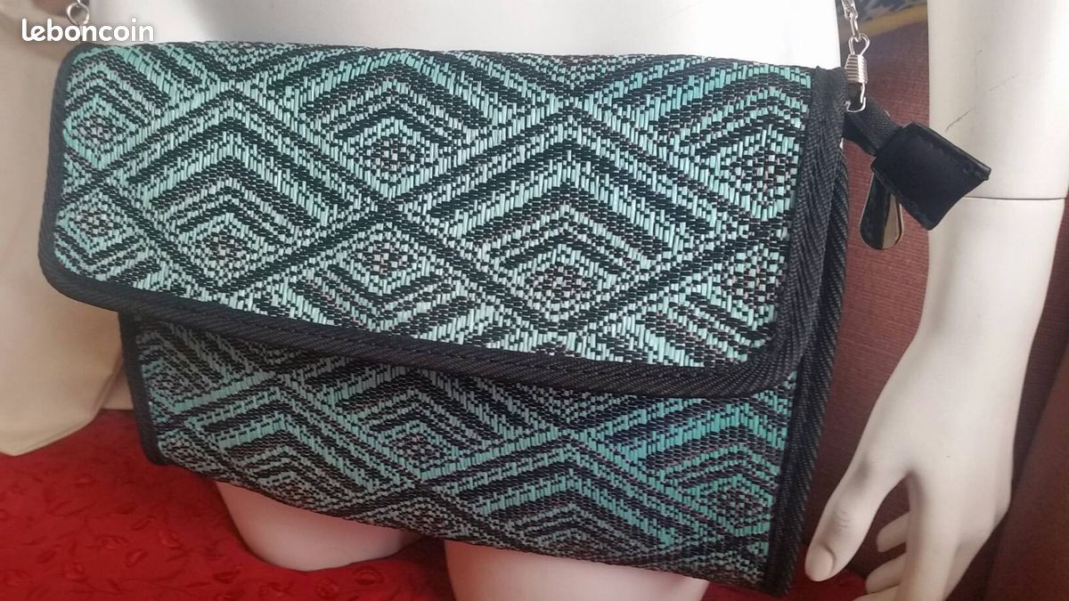 Sac à main tressé vert émeraude neuf (image 1)