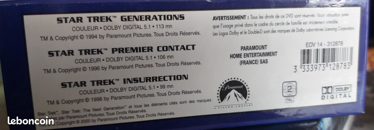 Coffret STAR TREK NEXT GENERATION 3dvd (NEUF) (image 3)