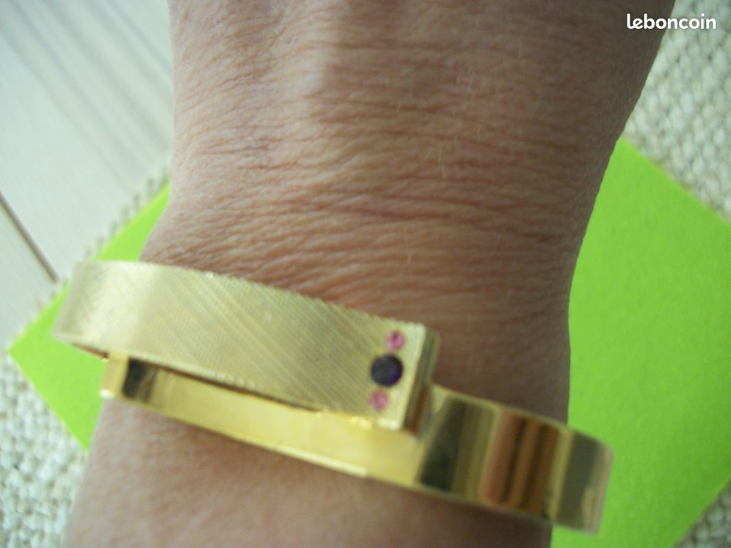 Bracelet Large Ouvert Doré Signé LDADPR - Largeur 3,5 Cm - Occasion Bon état