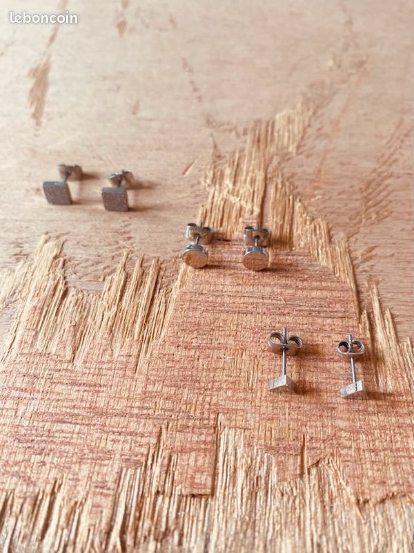 Set Boucles d’oreilles en acier il ne reste plus que les puces en forme de triangle et les puces rondes lisses Envoi rapide et soigné (image 6)