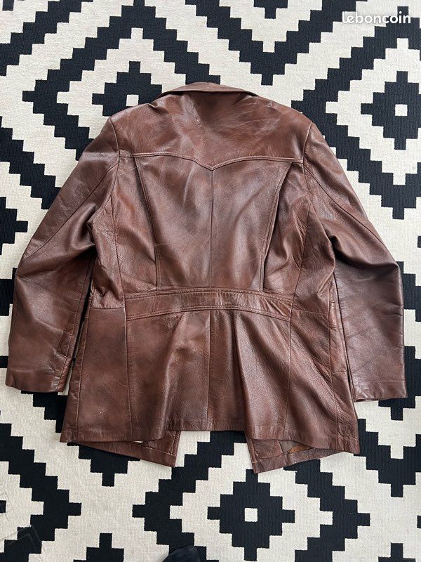 Veste En Cuir Vintage Marron Garrett - Style Bomber/moto, Fabrication Italienne, Très Bon état D'occasion
