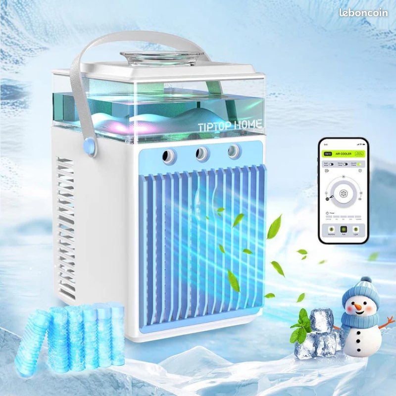 Mini Climatiseur Mobile 4 En 1 – Refroidissement à Eau 1000 Ml – Sans Tuyau – 3 Modes + Veilleuse LED – Pour Bureau Et Chambre