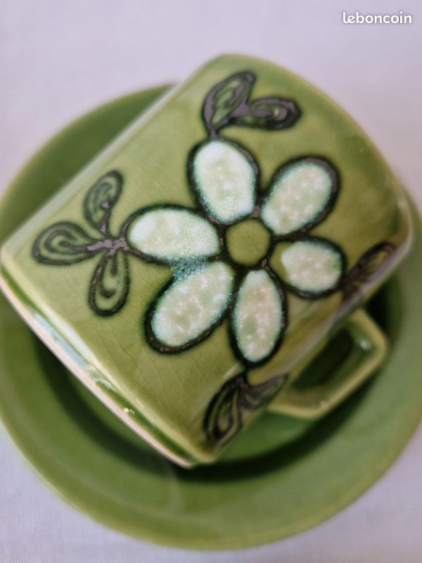 Lot De 4 Tasses à Café Vintage Années 60/70 Signées L'Économique - Vert Opaline