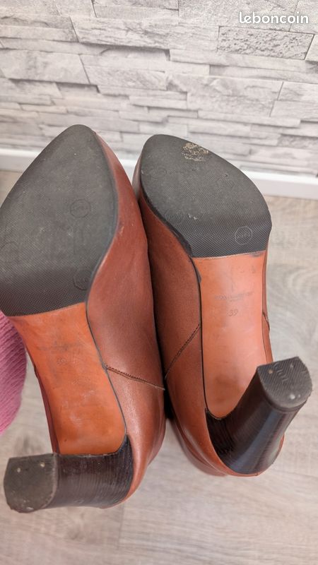 Chaussures femmes Zara bottes cuissardes cuir marrons talons haut