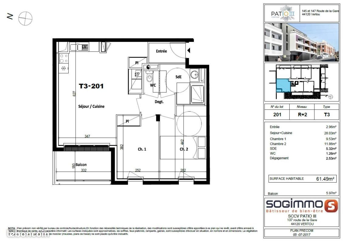Appartement a louer vertou - 3 pièce(s) - 61 m2 - Surfyn