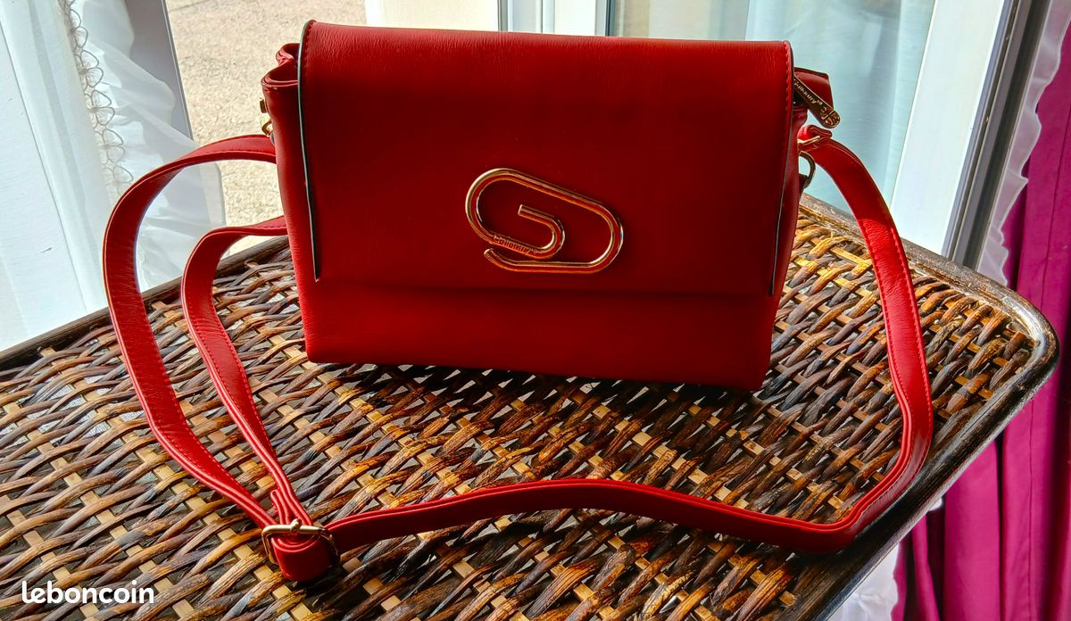 Sac à Main Bandoulière Réglable Rouge Et Doré - Neuf Avec Étiquettes - Faux Cuir
