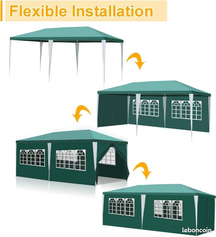 Tonnelle de jardin étanche – 3x6m - Verte- Neuve – Livraison gratuite ⭐ ⭐ ⭐ (image 2)