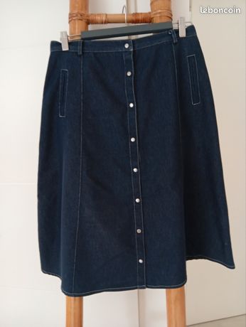 Jupe Femme Bonmarché Taille XL – Bleu à Fleurs, Coupe évasée Midi – Fermeture Bouton