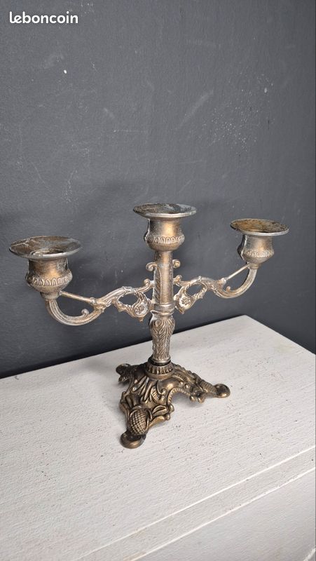 Chandelier 3 Bougies en Laiton Vintage – Style Baroque (image 4)