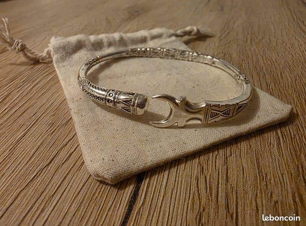 Bracelet Jonc Homme Vangovango Gasy - Argent Massif Taillé Mains - Réf. 13 Assiliyah - Neuf Avec étiquettes