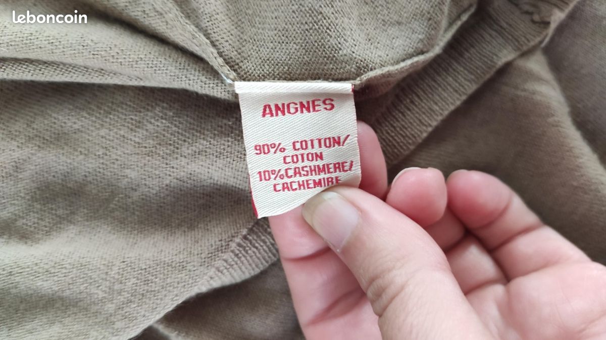 Pull débardeur Bel Air couleur taupe brodé taille 1 cashmere sans manches (image 6)