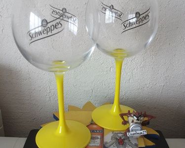 Verres Ballon Cocktail Lot De 2 - Pied Jaune 47 Cl - Identique Photo