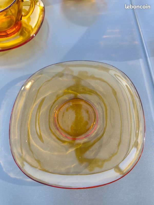 4 Tasses à Café VERECO France Vintage - Couleur Ambre, Verre Mat Et Brillant, Occasion