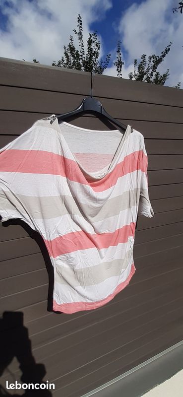 T-shirt rayé rose et crème taille M (image 3)