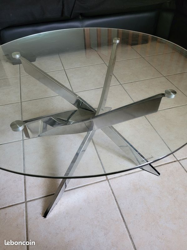 Table basse ronde Verre et Chrome PIVO BUT avec facture et garantie 1 an (image 6)