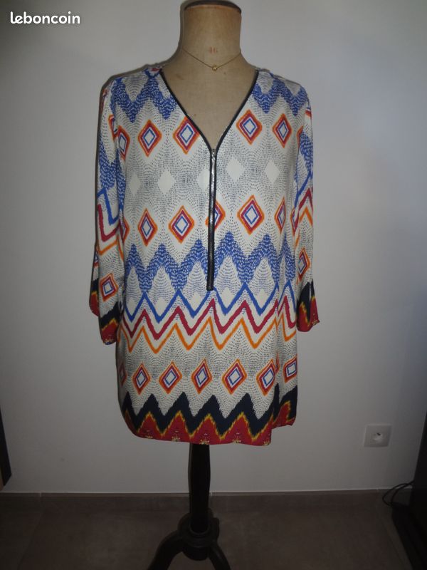 Xxxl 44 46 tunique haut fluide fermeture eclair v top chemise manches courtes ou longues haut / tun (image 3)