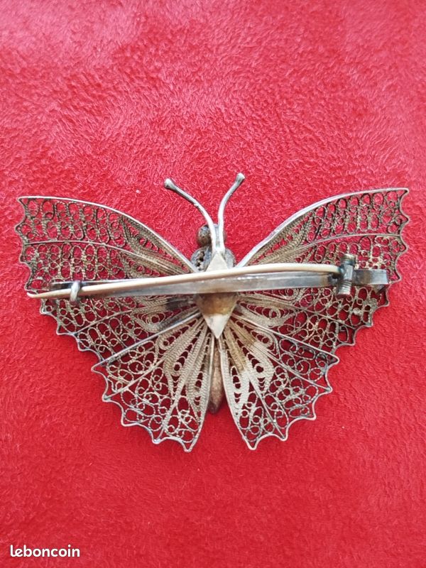 Broche Vintage 835 Argent Filigrane 1,9 G/4,7 X 0,5 Cm