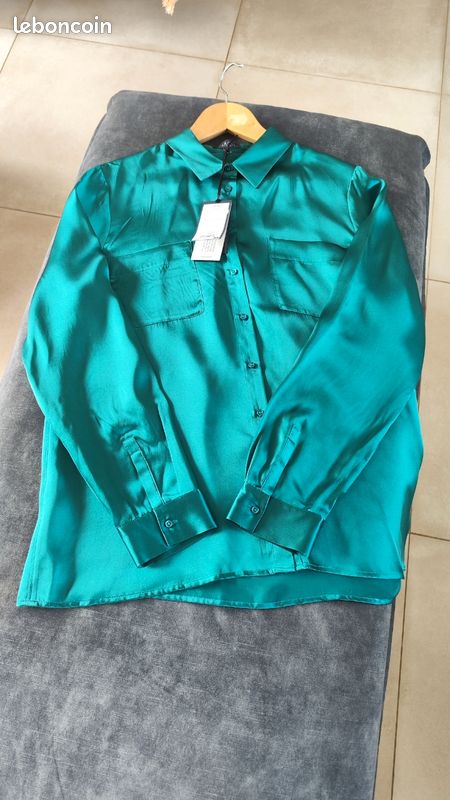 Chemisier 100% Soie Citron - Taille 0X (plus Size) - Manches 3/4 - Style Tunique - Neuf étiqueté