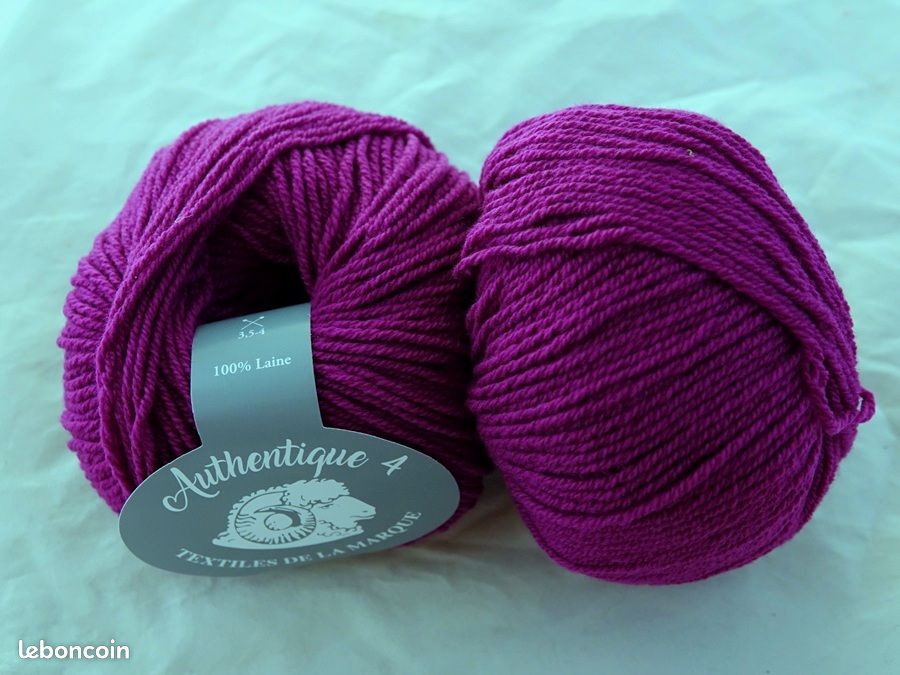 Lot 5 Pelotes Laine Violine 100g - Pure Laine Portugal - Aiguilles 10/12 - Neuf