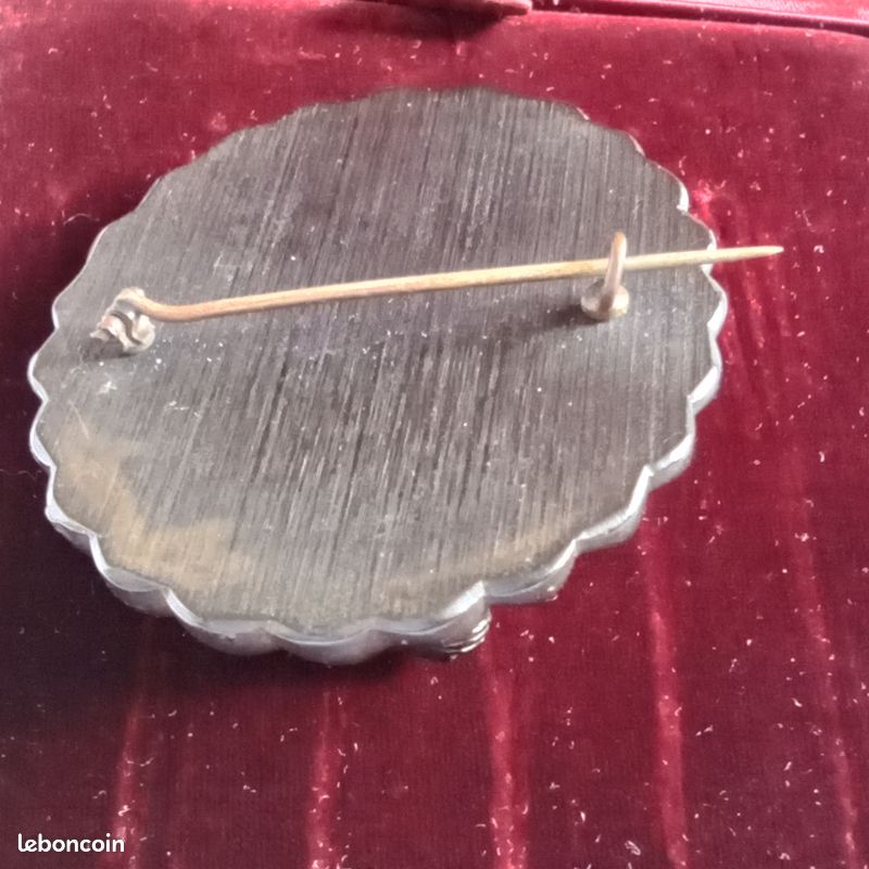 Ancienne Broche Camée De Deuil Noire - Bijou Vintage Occasion, Pierre Gemme