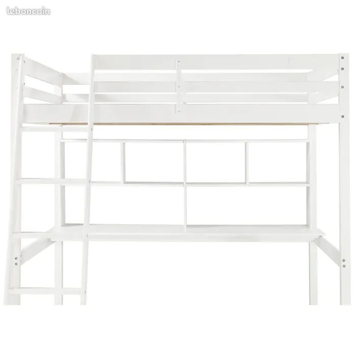 Lit mezzanine BLOOM 190x90 cm + bureau intégré – Blanc – Bon État (image 1)