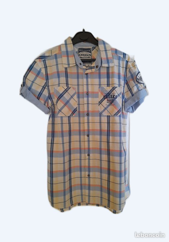 Chemise à carreaux jaune pâle et camaieu de bleu (image 1)