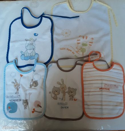 Lot De 3 Bavoirs Bébé Bio - 1er âge - Coton éponge - Marin - 28x32 Cm