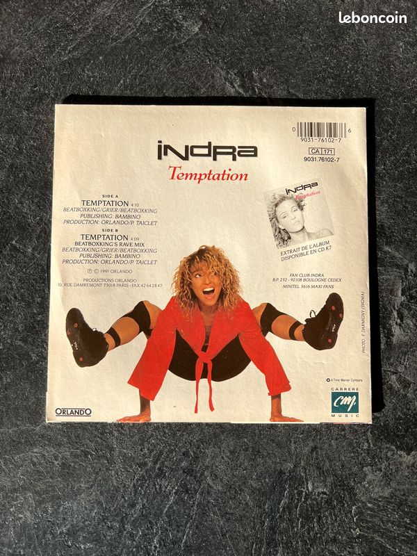 Vinyle 45 tours de Indra – Temptation (1991) (image 2)