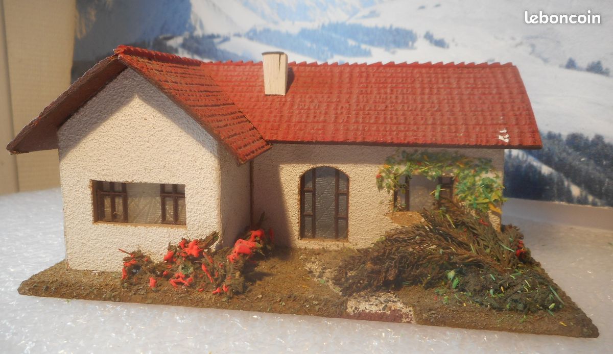 Lot 6 bâtiments HO vintage Faller Vollmer Kibri maison maquette décor train en l'état - Modélisme
