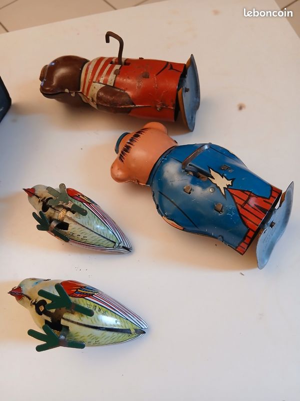 Jeu De Tir Pigeons Ancien – Métal Rouge + 2 Fusils En Bois – Jouet Vintage En Tôle