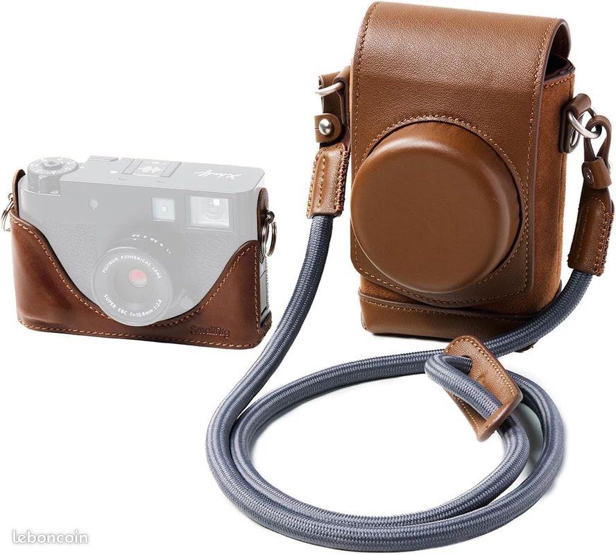 Étui en Cuir pour FUJIFILM X Half, Sac de Transport Rétro à Couverture Intégrale avec Demi-Etui en Cuir, Poche pour Carte Intégrée, Portable avec Bandoulière Tissée (Marron) (image 1)