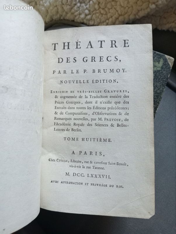 Ed. 1787, Théâtre des grecs - P. Brumoy - tome 8 et tome 9, chez Cussac Libraire (image 6)